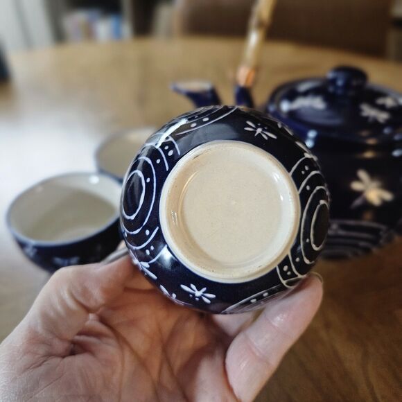 Dragonfly Teapot Set MIRA DESIGNS by FMC 4 cups tea/teapot set Navy Blue White - Picture 7 of 10